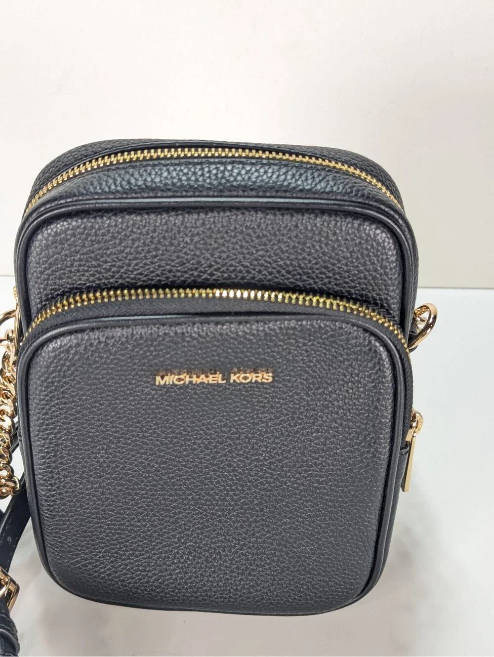 Michael Kors Jet Set Flight Travel Black Pebbled Leather Medium Crossbody Bag